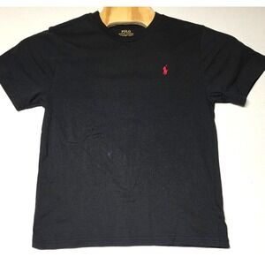 Polo Ralph Lauren T-Shirt Mens L/G 14-16 Black Red Pony Logo Crewneck Cotton